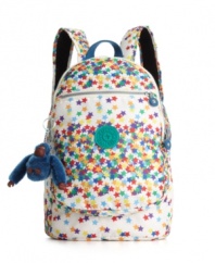 An adorable print and cute monkey keychain dress up this fun-loving everyday essential from Kipling. A perfectly portable backpack design with padded shoulder straps for max comfort. A roomy exterior pocket provides an ultra convenient touch.