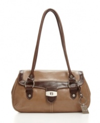 Flap happy: contrast trim adds extra dimension to this craftily chic two-tone glazed leather bag from Giani Bernini.