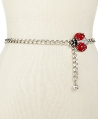 A lucky ladybug adds whimsy to this chain belt from Kenneth Jay Lane. With a ladybug charm shimmering with stones and colorful enamel.
