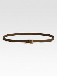 A sleek, skinny ring of waist-cinching leather.About 40 x 1 Leather Buckle closure Imported