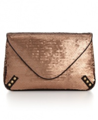 Send a (style) message: this envelope clutch dazzles with metallic sequins, angled studs and contrast piping - a great accessory for your evening look.