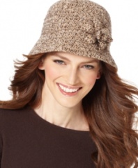 Expect the unexpected. A menswear-inspired weave and sweet floral accent combine on this cloche hat by Nine West.
