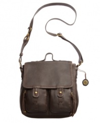With double front pockets and antiqued brasstone hardware, the Fontana embodies adventure chic for the city girl.