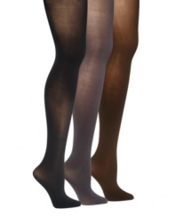 Create the appearance of a slim silhouette and lengthened legs with the rich color of these opaque tights by DKNY.