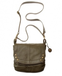A zip flap adds edgy zest to the richly hued bucket silhouette of The Sak's Silverlake handbag.