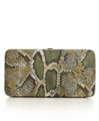 Glazed metallic snakeskin adds multidimensional color and texture to this chic flat frame wallet from Style&co.