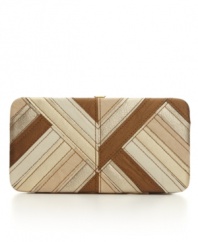 With a glazed, striped design in trendy metallic hues, this flat frame wallet is smart inside and out.