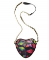 Open your heart to this stunning Brasil-inspired design from Betsey Johnson. A heart-shaped bag covered with glimmering sequins, pretty prints and chain embellished straps.