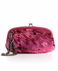 Glittering sequins and gunmetal hardware - kiss clasp, wristlet strap - create go-to glam with the Luxe purse from Olivia + Joy. Unclip the strap to carry it as a clutch.