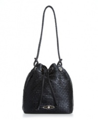 A refined style with a gorgeous woven exterior. This drawstring bag by Elliott Lucca defines effortless elegance. Silvertone hardware and a signature plaque add perfectly polished touches.
