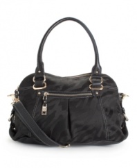 AK Anne Klein offers the satchel in metallic, solid, or jacquard fabric textures to accent any look.