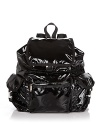 Go for daytime glam with LeSportsac's backpack in glossy black patent nylon.