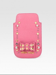 Studs, rhinestones and a sweet bow adds interest to this leather iPhone® cover.Embellished leather3W X 5H X ¼DMade in ItalyPlease note: iPhone® not included.