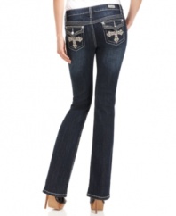 Add a subtle dosage of bling to your look with Earl Jeans' dark-wash petite jeans! Rhinestone embroidery and contrast topstitching create some serious glam.