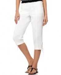 A laced drawstring at the cuff of these petite capri pants by Style&co. is a pretty finishing touch. This look goes great with dressy flats and colorful wedges! (Clearance)