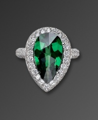 A stunning pear-cut shape adds to the luxurious look of CRISLU's emerald and clear cubic zirconia ring (6-1/10 ct. t.w.). Crafted in platinum over sterling silver. Sizes 5, 6, 7, 8 and 9.