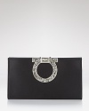 Luxe and little. Clutch Salvatore Ferragamo's satin style to trim an all-black cocktail look in sophisticated fashion.