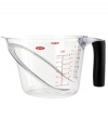 Large and in charge! Doubling as a batter bowl, this dishwasher- and microwave-safe measuring cup features a patented angled design that makes it easy to mix and stir within the cup. A rounded bottom guarantees stability during prep and non-slip, soft handles provide a confident grip for pouring.