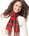Pump up your look with the bold color of this always-in-style plaid scarf by David & Young.