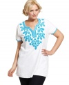 Vibrant embroidery illuminates Style&co.'s short sleeve plus size top-- it's perfect for the weekends!