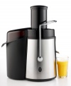 Go on a home health kick with this sleek, modern Sharper Image juicer. Its extra-large feed tube accommodates entire fruits and vegetables, reducing prep time and leaving you more time to enjoy the delicious, nutrient-rich juices that pour from the other end. One-year warranty. Model 8021.