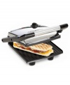 Pressed to impress. Hot, tasty grilled sandwiches are all the rage, and now they're easy to make right on your countertop! Simply place your sandwich between the two nonstick grill plates for quick, two-sided cooking with delicious results. One-year warranty. Model 13267.