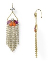 Colorful stones and crystal fringe attract boho babes and fierce fashionistas to these Juicy Couture danglers.