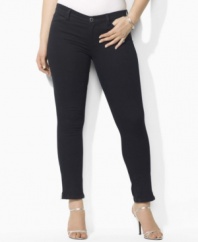 Lauren by Ralph Lauren's plus size essential denim jeans feature a slim, straight leg and zippers at the ankle for a modern look. (Clearance)