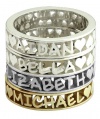 Lana Stackable Name Ring with Frame in 14k white, yellow, or rose (pink) gold, finger sizes 4 to 9