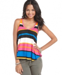 A top that's sure to brighten your day: Try this vividly striped Ultra Teeze tank, with it's colorful pattern and swingy style!