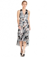 You'll wear this petite maxi dress from Spense to all your summer events! An alluring high-low hemline, fun floral print and a sexy lace racerback create a vivacious ensemble!