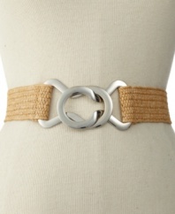 Lock in charming style with this stretch belt with an eye-catching interlocking clasp, by Nine West.