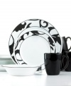 More than meets the eye, the Noir dinnerware set boasts exceptional durability in addition to style. A magnified scroll motif offers a modern twist on a traditional pattern for an elegant look that's entirely timeless. From Corelle Lifestyles.