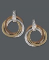 Unparalleled design. Trio by Effy Collection's unique earring style combines three overlapping circles in 14k gold, 14k white gold and 14k rose gold with rows of sparkling, round-cut diamonds (1/3 ct. t.w.) and a post backing. Approximate drop: 1 inch. Approximate diameter: 3/4 inch.