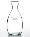 A festive addition to meals enjoyed al fresco, Dragonfly glassware stars one bug you won't mind in your drink. This carafe features a raised dragonfly, a symbol of water and the rebirth of spring. Made of thick, sturdy glass for everyday enjoyment.