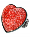 The perfect Valentine. Wear your heart on your sleeve year round in GUESS's dynamic red crystal heart ring. Crafted in jet tone mixed metal. Ring stretches to fit finger.
