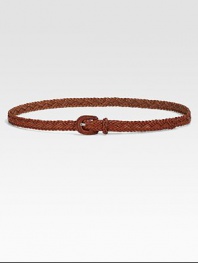Woven leather comes together flawlessly with a textured buckle for must-have, bohemian appeal.About 2 wideLeatherImported