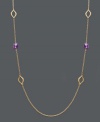 Layer-able links with a pop of purple will have you looking perfectly polished. Studio Silver's long, trendy necklace features intricately-etched teardrop links and oval-cut amethyst beads (10 ct. t.w.). Crafted in 18k gold over sterling silver. Approximate length: 38 inches.
