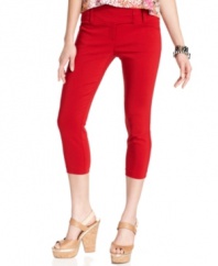 Feelin' hot, hot, hot: a fiery hue adds eye-popping cool to these cropped, skinny leg pants from Sequin Hearts!