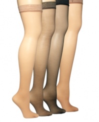 Feel positively fab with these ultra-sheer thigh highs from Hanes. With a romantic lace top, you'll gain extra confidence in a flash.