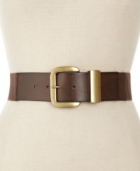 Flaunt your waistline with this darling stretch belt from Steve Madden. With rich leather and a classic brass buckle, you'll dress to impress every time.