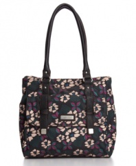 With a fun take on floral, this Tyler Rodan tote creates the perfect blend of professionalism and self expression. Textured handles and shiny silvertone hardware brilliantly offset a modern floral print.