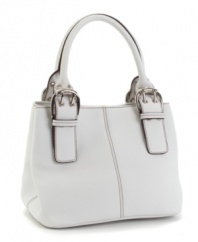 Silvertone buckle details at the handles add a fun touch to the Perfect 10 tote by Tignanello.