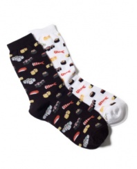 Footwear for the ultimate foodie. Add an unexpected element with these playful trouser socks by Hot Sox featuring sushi.