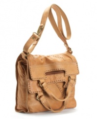 Lucky Brand takes on the messenger bag and comes up with this cool leather version with threaded leather detailing.