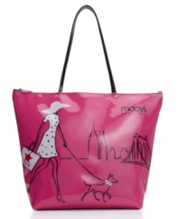 Shop and the city: a chic lady and her cute pup take in the famous New York City skyline with Macy's bag in hand on this glossy tote.