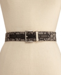 Get the best of both worlds with this chic reversible belt from Calvin Klein. Turns from rich leather to jacquard in a flash.