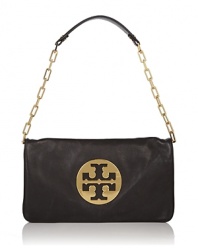 Tory Burch's iconic Reva clutch in luxurious metallic leather.