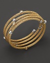 Gleaming beads dot this 18K yellow gold and stainless steel wrap bracelet.