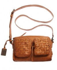 This vintage-inspired design from Frye features an ultra soft leather and gorgeous woven detailing. Exterior pockets and a chic crossbody strap add stylish functionality to this must-have design.